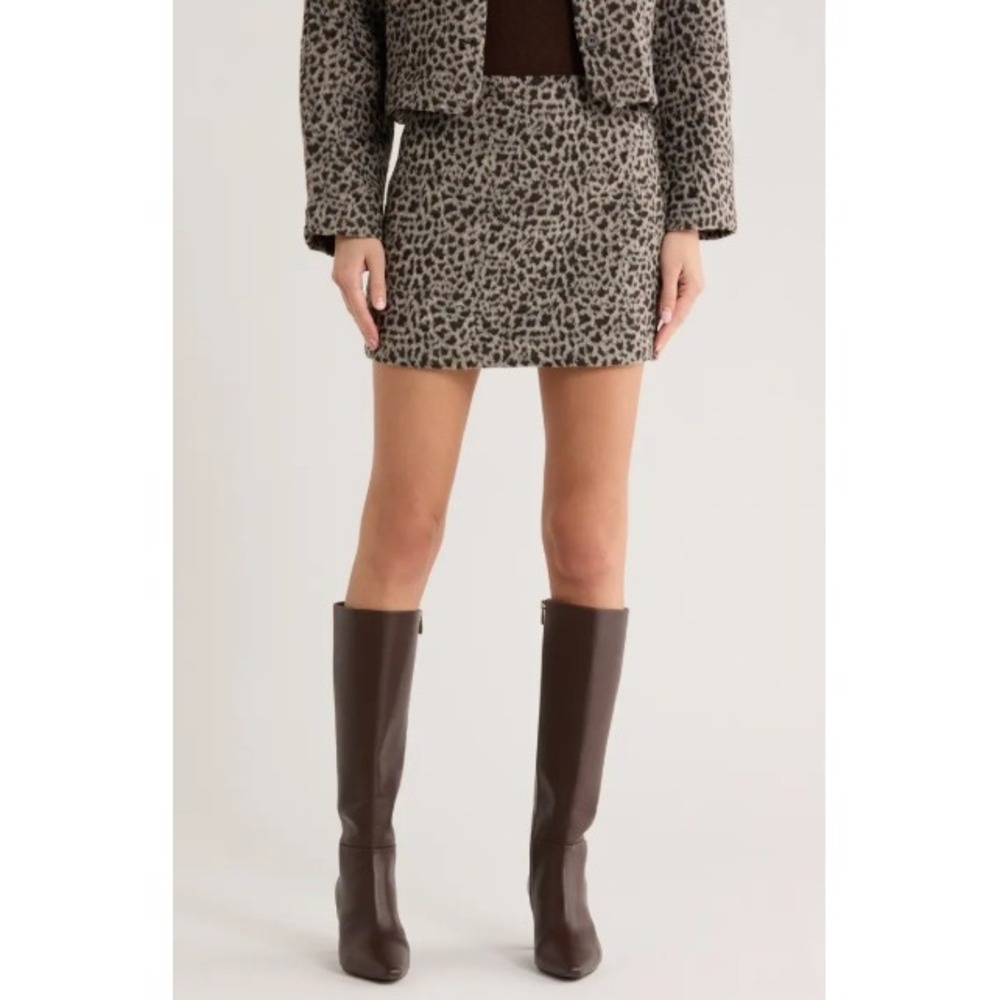 New EDIT by Jason Wu Mini Skirt Small Grey Leopard Print Faux Fur A-Line